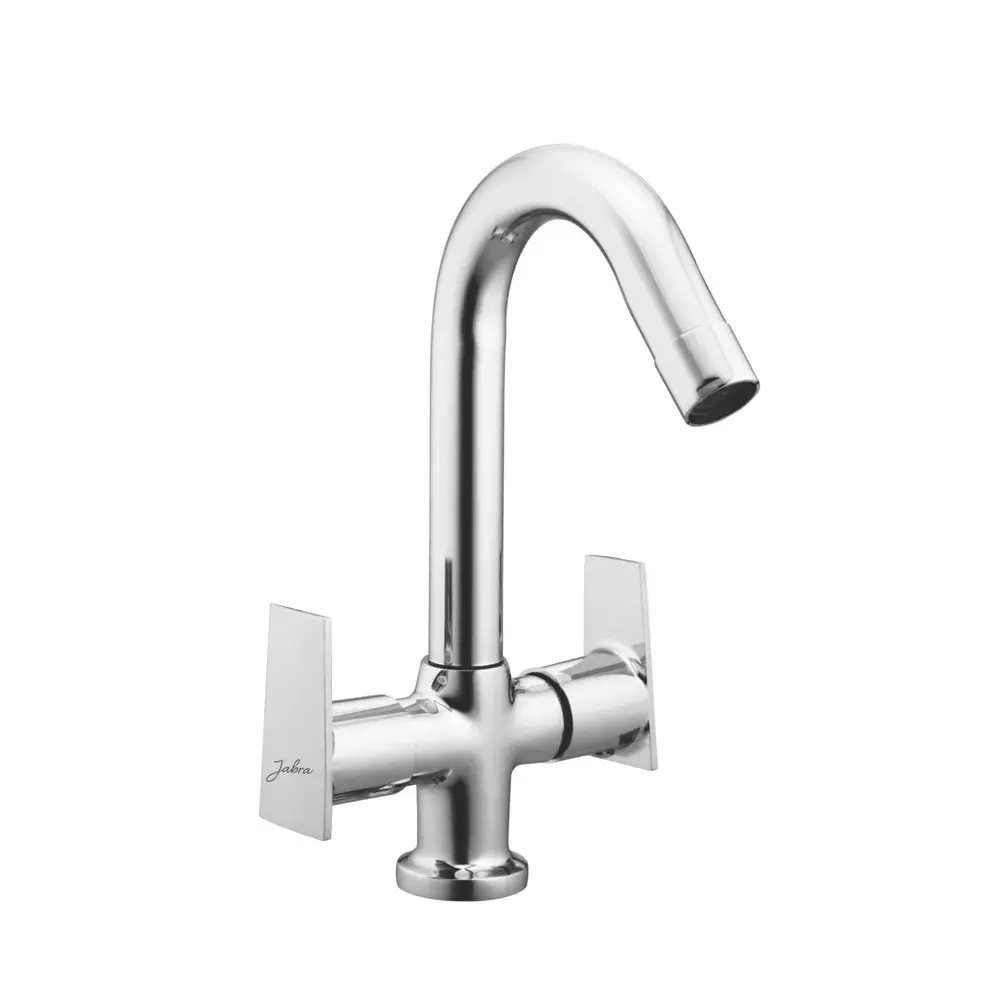 Jabra Center Hole Basin Mixer (L) Bright Series Brass Chrome Finish Deck Mount Silver