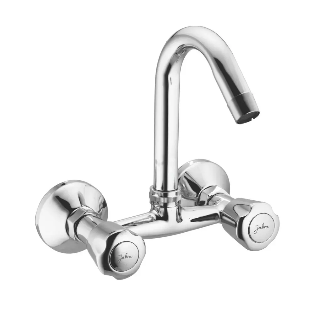 Jabra Sink Mixer Tap (L) Sleek Series Brass Chrome Finish Wall Mount Silver
