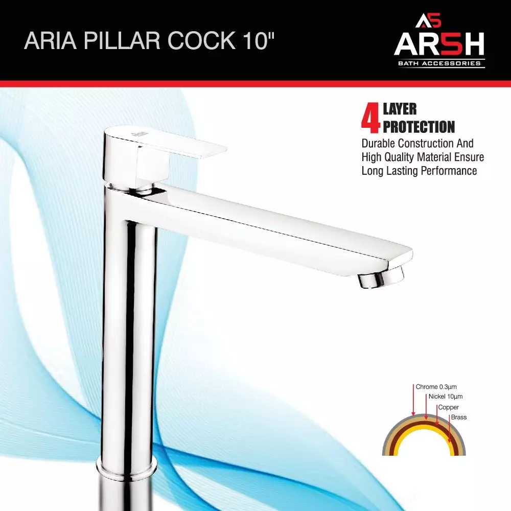 AR5H Modern Pillar Sink Faucet Water Tap Brass Chrome Finish 25.40 cm (10 inch) 730 g, ARIA-006