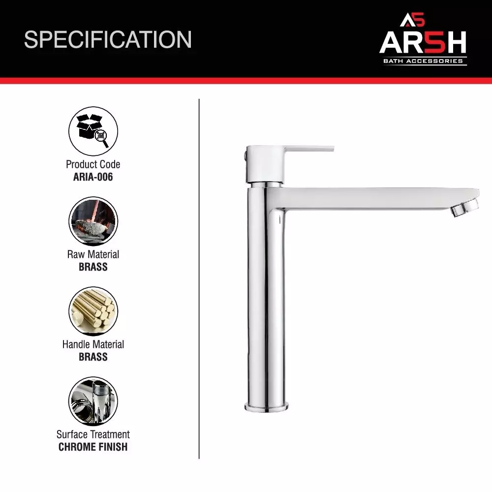 AR5H Modern Pillar Sink Faucet Water Tap Brass Chrome Finish 25.40 cm (10 inch) 730 g, ARIA-006