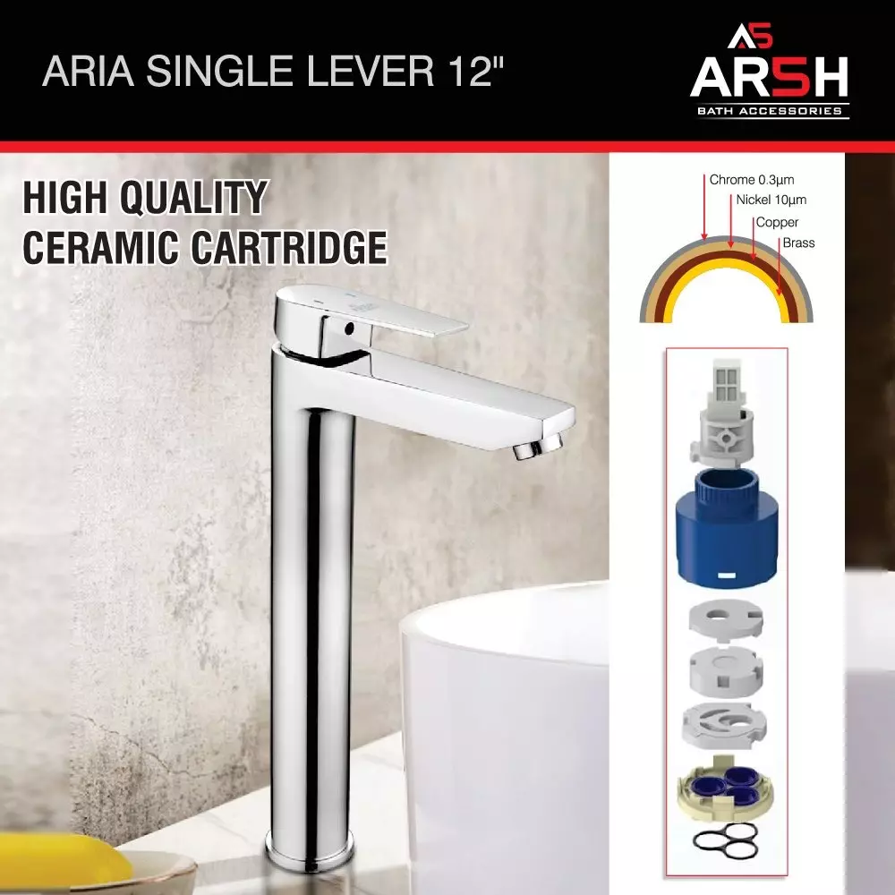 AR5H Single Lever Pillar Tap Sink Mixer Brass Chrome Finish 30.48 cm (12 inch) 1.55 Kg, ARIA-009