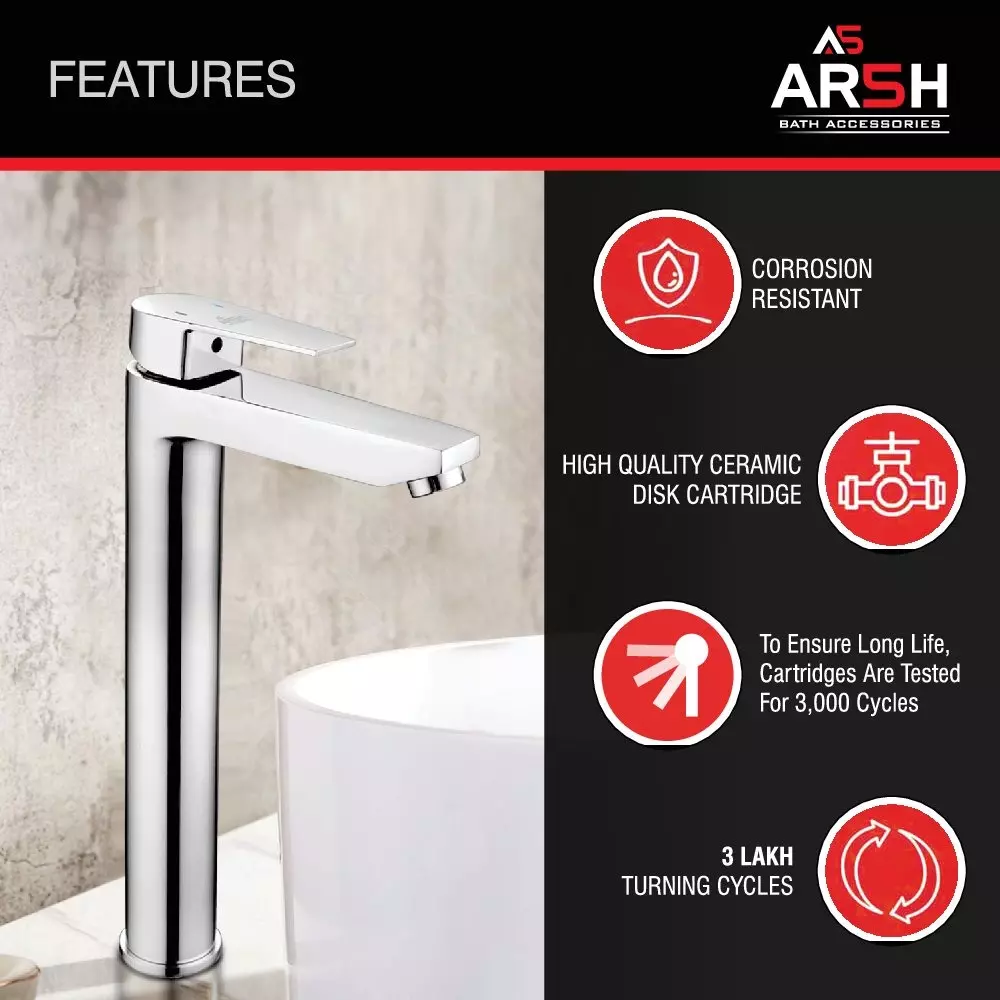 AR5H Single Lever Pillar Tap Sink Mixer Brass Chrome Finish 30.48 cm (12 inch) 1.55 Kg, ARIA-009