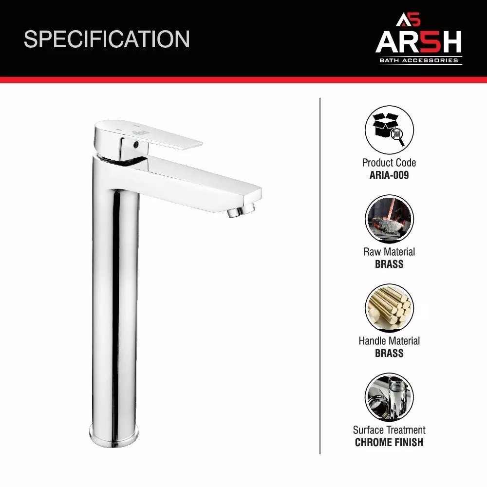 AR5H Single Lever Pillar Tap Sink Mixer Brass Chrome Finish 30.48 cm (12 inch) 1.55 Kg, ARIA-009