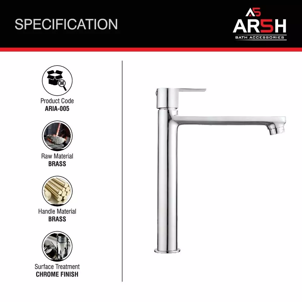 AR5H Modern Extended Tall Body Pillar Sink Faucet Water Tap Brass Chrome Finish 20.32 cm (8 inch) 724 g, ARIA-005