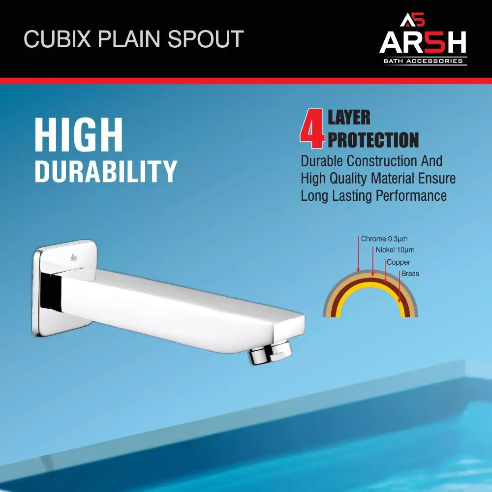 AR5H Bathtub Plain Spout Brass with Square Wall Flange Single Lever Operation Silver, CUBIX-0017