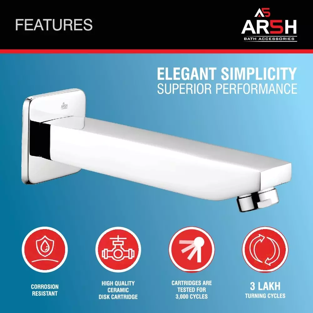 AR5H Bathtub Plain Spout Brass with Square Wall Flange Single Lever Operation Silver, CUBIX-0017