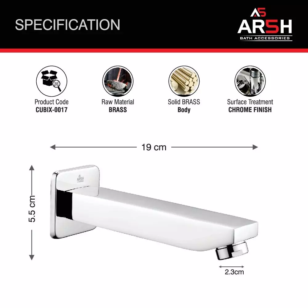 AR5H Bathtub Plain Spout Brass with Square Wall Flange Single Lever Operation Silver, CUBIX-0017
