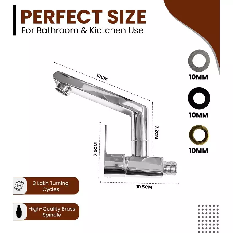 AR5H Swan Neck Kitchen Sink Tap Brass Wall Mounted Chrome Finish with 360° Swivel Spout, ARIA-0027