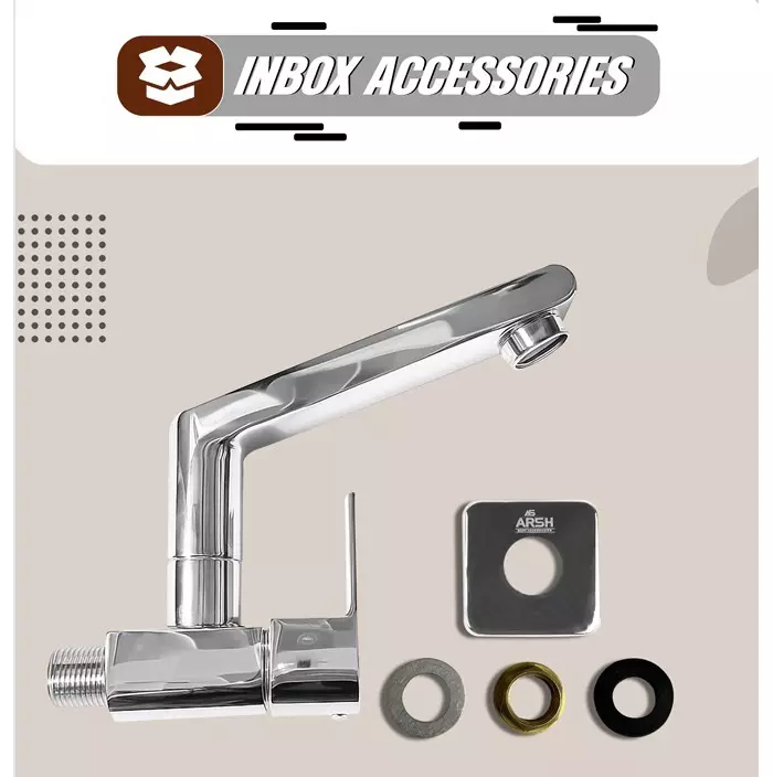 AR5H Swan Neck Kitchen Sink Tap Brass Wall Mounted Chrome Finish with 360° Swivel Spout, ARIA-0027