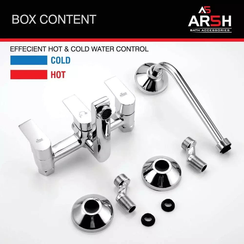 AR5H Pure Brass Wall Mixer Tap with Telephonic Shower & L-Bend Chrome Finish with V Cap Flange, ARIA-0010
