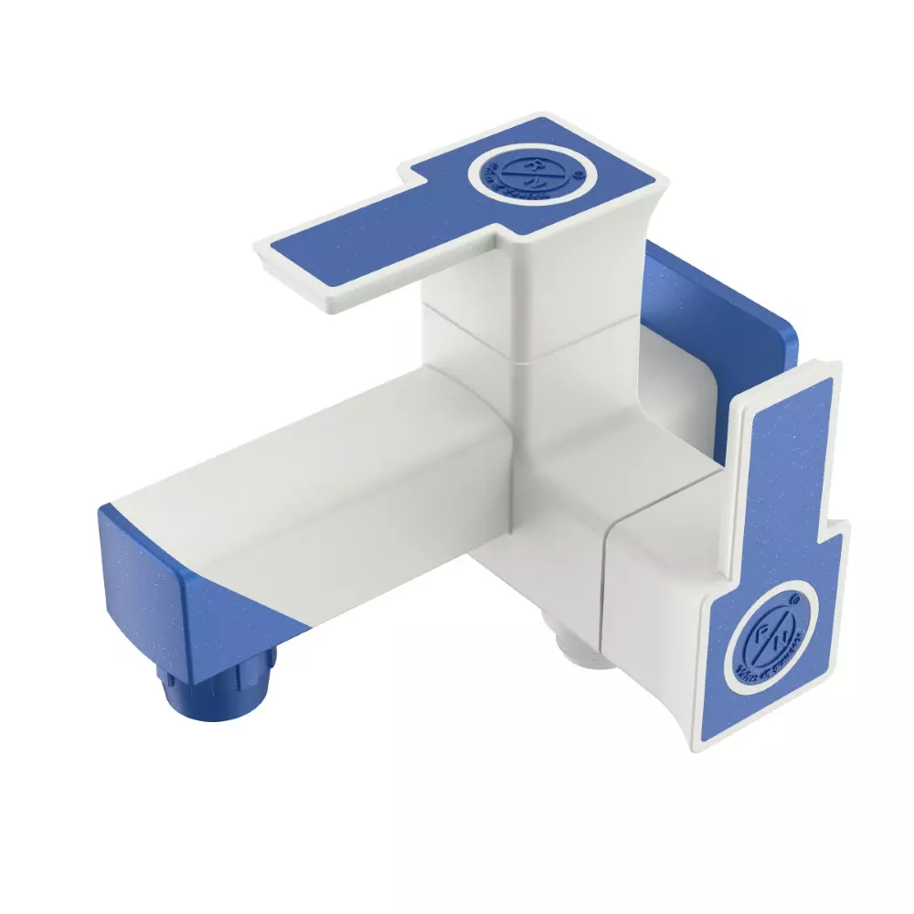 RN Glamour Collection 2 In 1 BIB Tap With Flange 90° PTMT 1/2 Inch (15 mm) Size Metalic Blue White for Kitchen & Bathroom Use