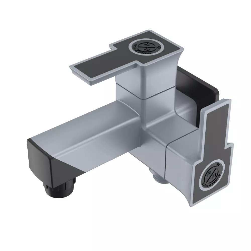 RN Glamour Collection 2 In 1 BIB Tap With Flange 90° PTMT 1/2 Inch (15 mm) Size Metalic Grey Black for Kitchen & Bathroom Use