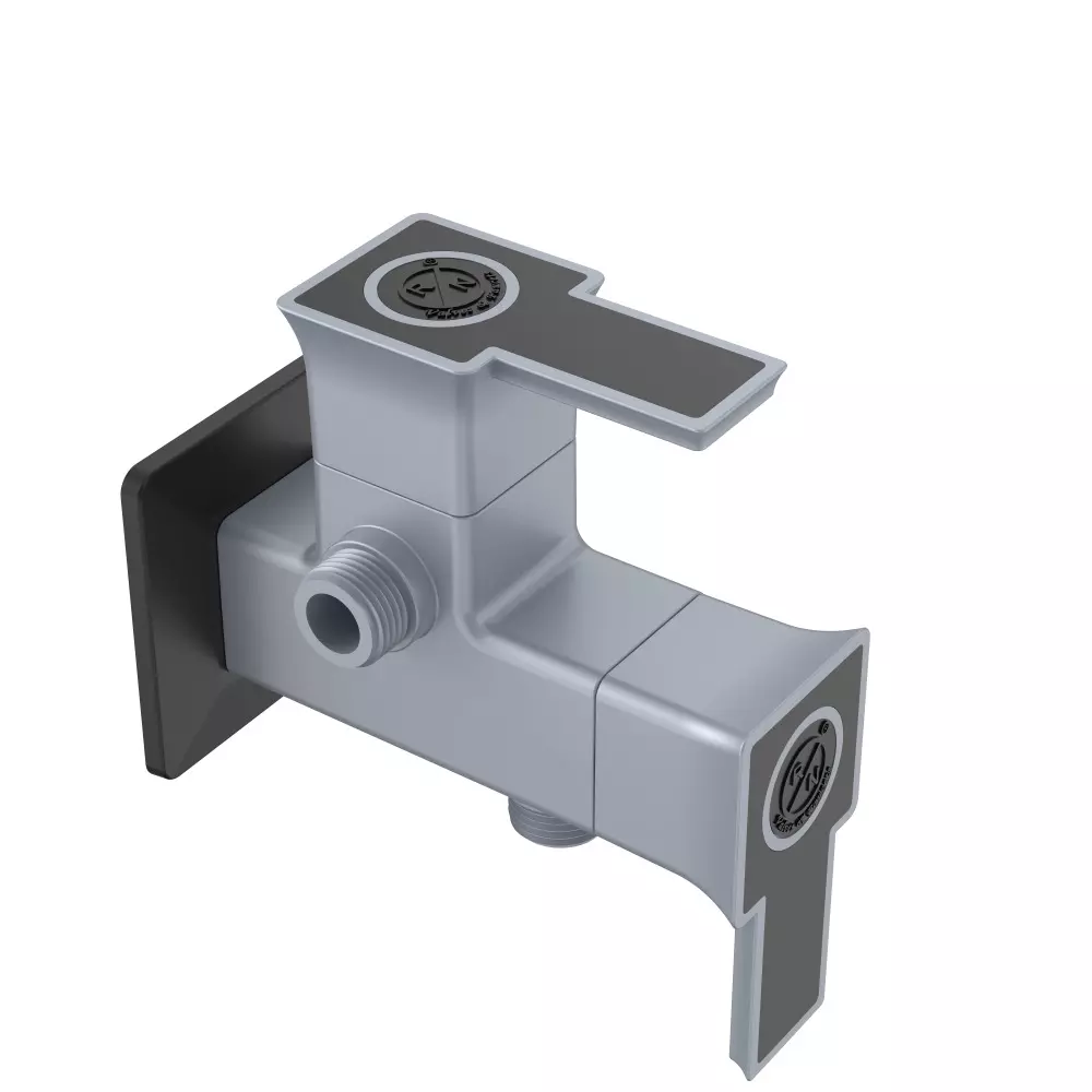 RN Glamour Collection 2 In 1 Angle Tap With Flange PTMT 1/2 Inch (15 mm) Size Metalic Grey Black for Kitchen & Bathroom Use