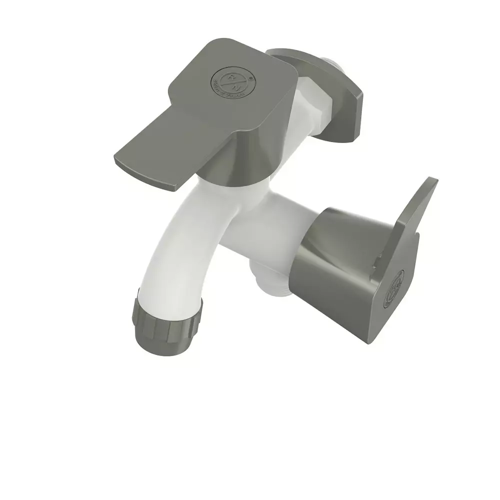 RN PTMT Foam Flow 2 In 1 BIB Tap With Flange 1/2 Inch (15 mm) Size White Graphite Box Packaging for Kitchen & Bathroom Use