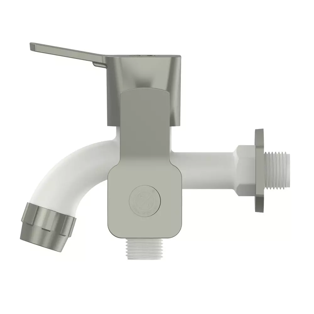 RN PTMT Foam Flow 2 In 1 BIB Tap With Flange 1/2 Inch (15 mm) Size White Graphite Box Packaging for Kitchen & Bathroom Use