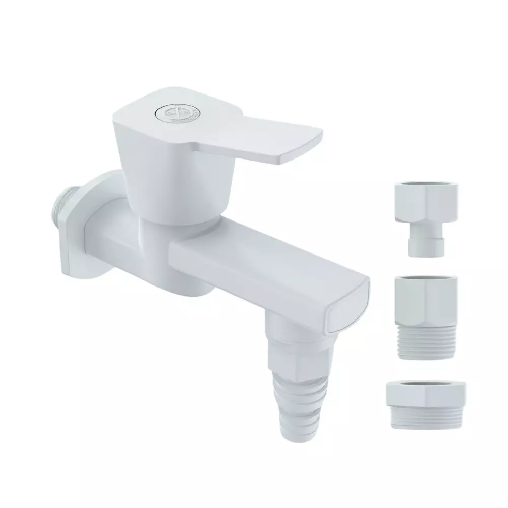 RN Washing Machine Faucet Tap PTMT Box Packaging Type White 1/2 Inch (15 mm) Size for Kitchen & Bathroom Use