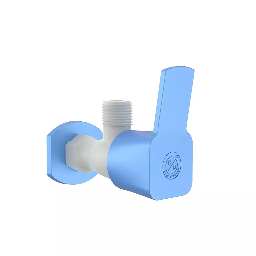 RN Angle Tap With Flange PTMT Box Packaging Type White Blue 1/2 Inch (15 mm) Size for Kitchen & Bathroom Use