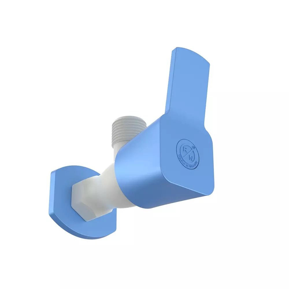 RN Angle Tap With Flange PTMT Box Packaging Type White Blue 1/2 Inch (15 mm) Size for Kitchen & Bathroom Use