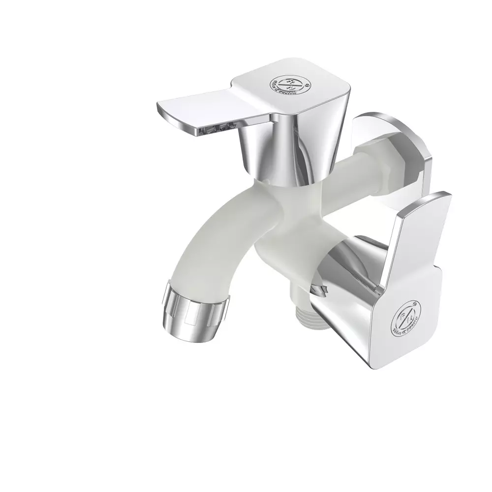 RN PTMT Lagoon Regal Collection Foam Flow 2 In 1 BIB Tap With Flange White Chrome 1/2 Inch (15 mm) Size for Kitchen & Bathroom Use