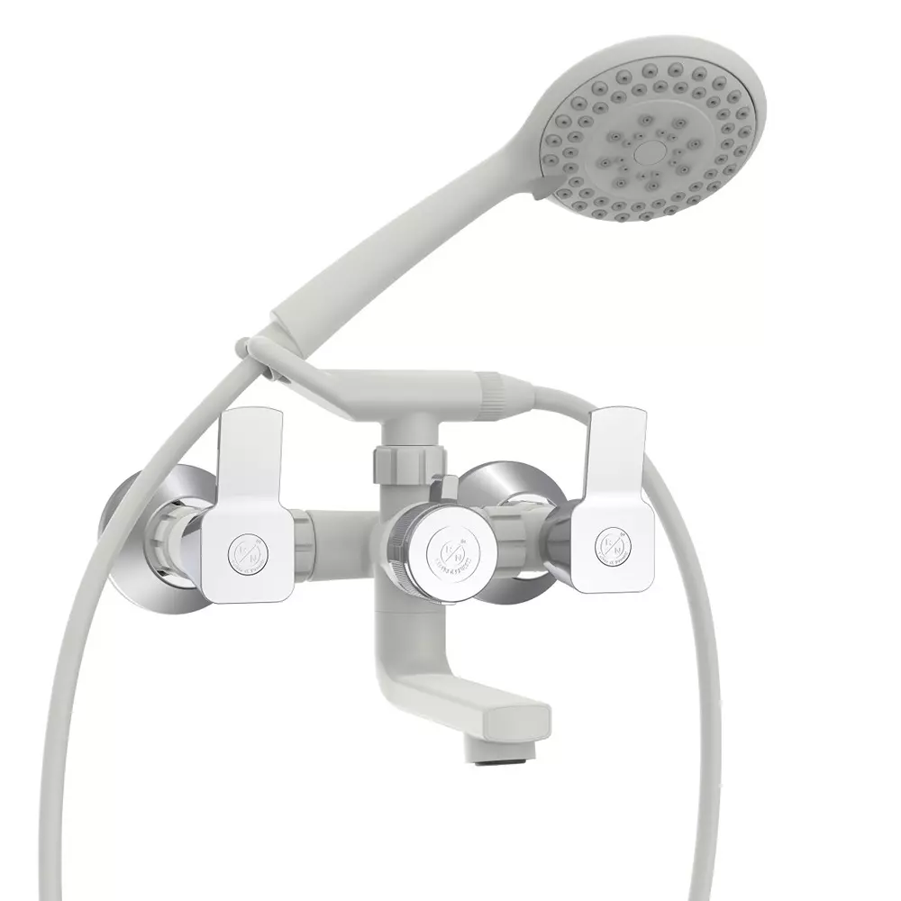 RN PTMT Lagoon Regal Collection Wall Mixer Telephonic With Crutch Kit White Chrome 1/2 Inch (15 mm) Size for Kitchen & Bathroom Use, Without Hand Shower & Tube