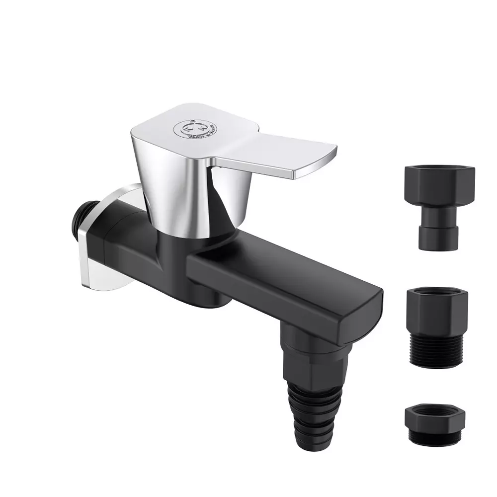 RN PTMT Lagoon Regal Collection Washine Machine Faucet Tap With Nozzle Kit Black Chrome 1/2 Inch (15 mm) Size for Kitchen & Bathroom Use