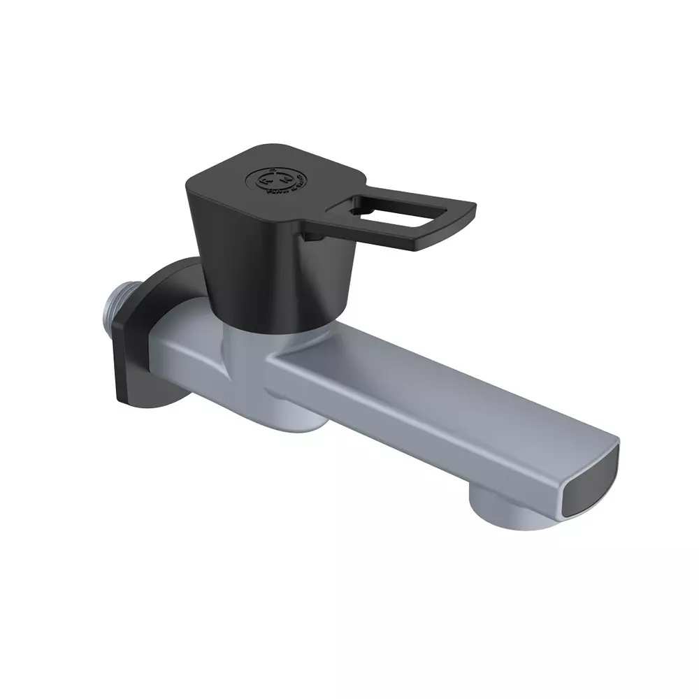 RN PTMT Love Collection Foam Flow Long Body Tap With Flange Metallic Grey Black Polybag Packaging Type 1/2 Inch (15 mm) Size for Kitchen & Bathroom Use