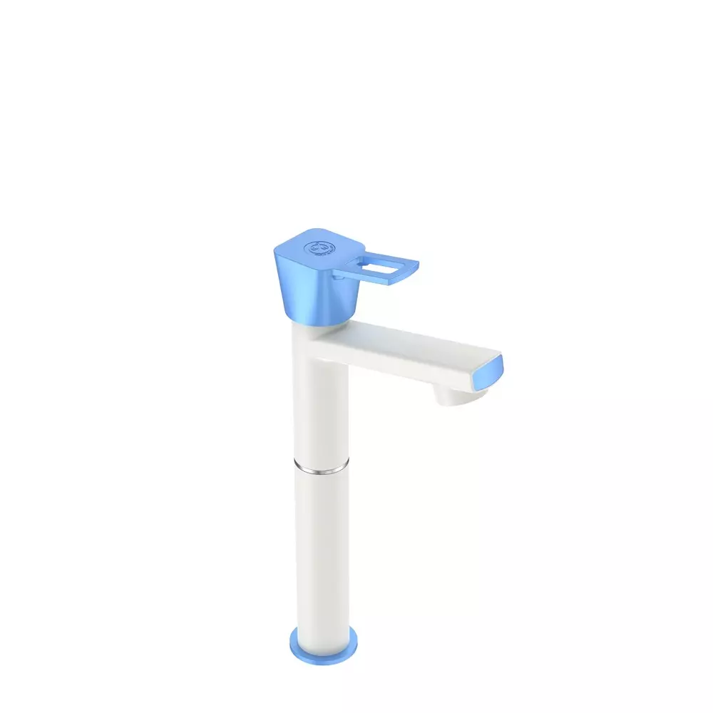 RN PTMT Love Collection Foam Flow Tall Body Pillar Tap White Blue 1/2 Inch (15 mm) Size for Kitchen & Bathroom Use