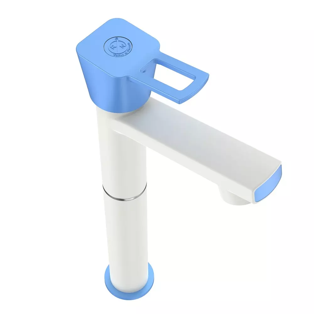 RN PTMT Love Collection Foam Flow Tall Body Pillar Tap White Blue 1/2 Inch (15 mm) Size for Kitchen & Bathroom Use