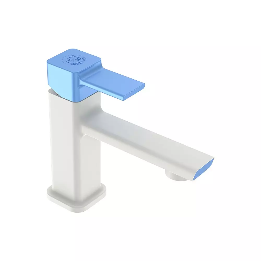 RN Single Lever Basin Mixer Tap PTMT White Blue 1/2 Inch (15 mm) Size for Kitchen & Bathroom Use, RNG2019A07