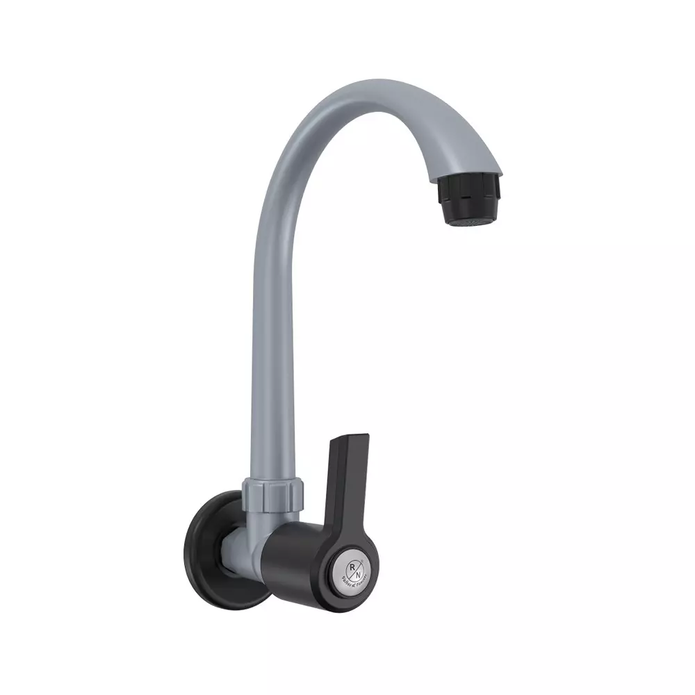 RN Foam Flow Sink Tap Wall Mounted PTMT Metallic Grey Black 1/2 Inch (15 mm) Size for Kitchen & Bathroom Use, RNWIN09B09