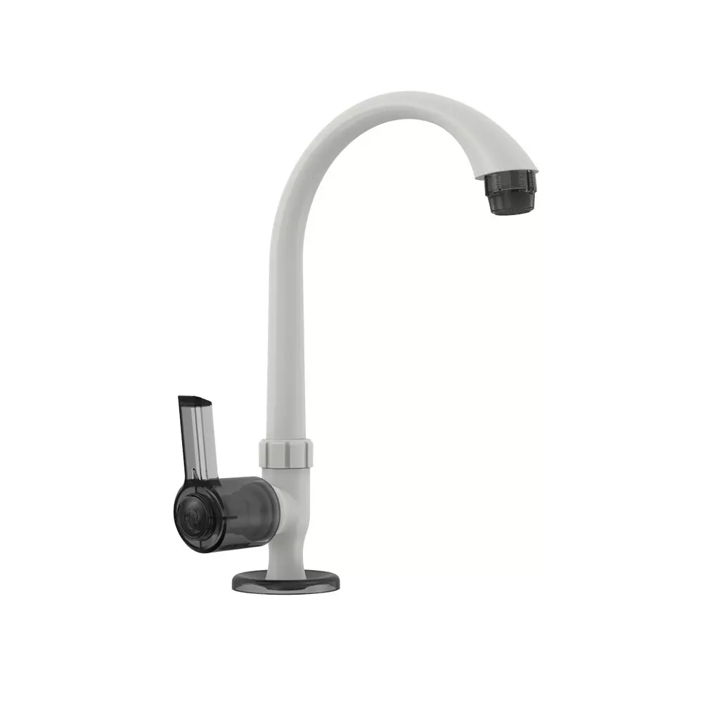 RN Swan Neck Tap With Flange Table Mounted PTMT White Charcoal 1/2 Inch (15 mm) Size for Kitchen & Bathroom Use, RNWIN21F10