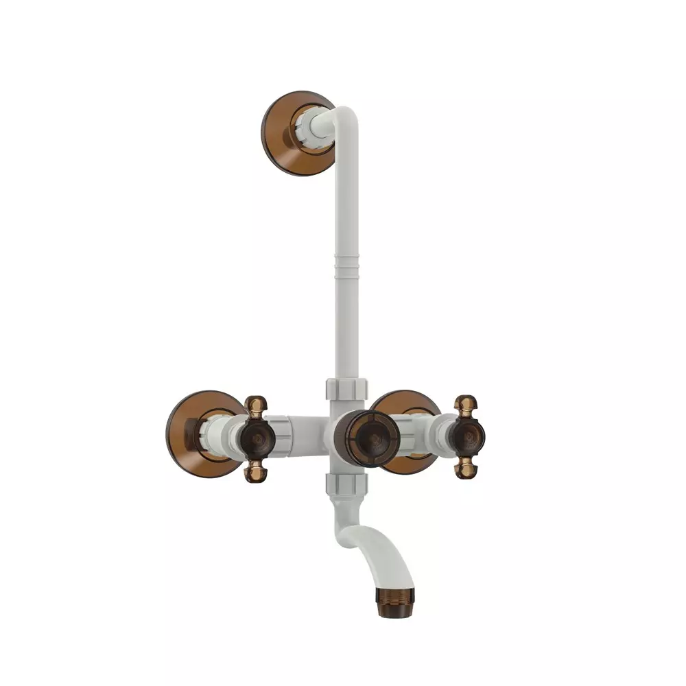 RN Elegance Collection Wall Mixer Tap With L Bend PTMT White Hash Brown 1/2 Inch (15 mm) Size for Kitchen & Bathroom Use, RNELE20F19