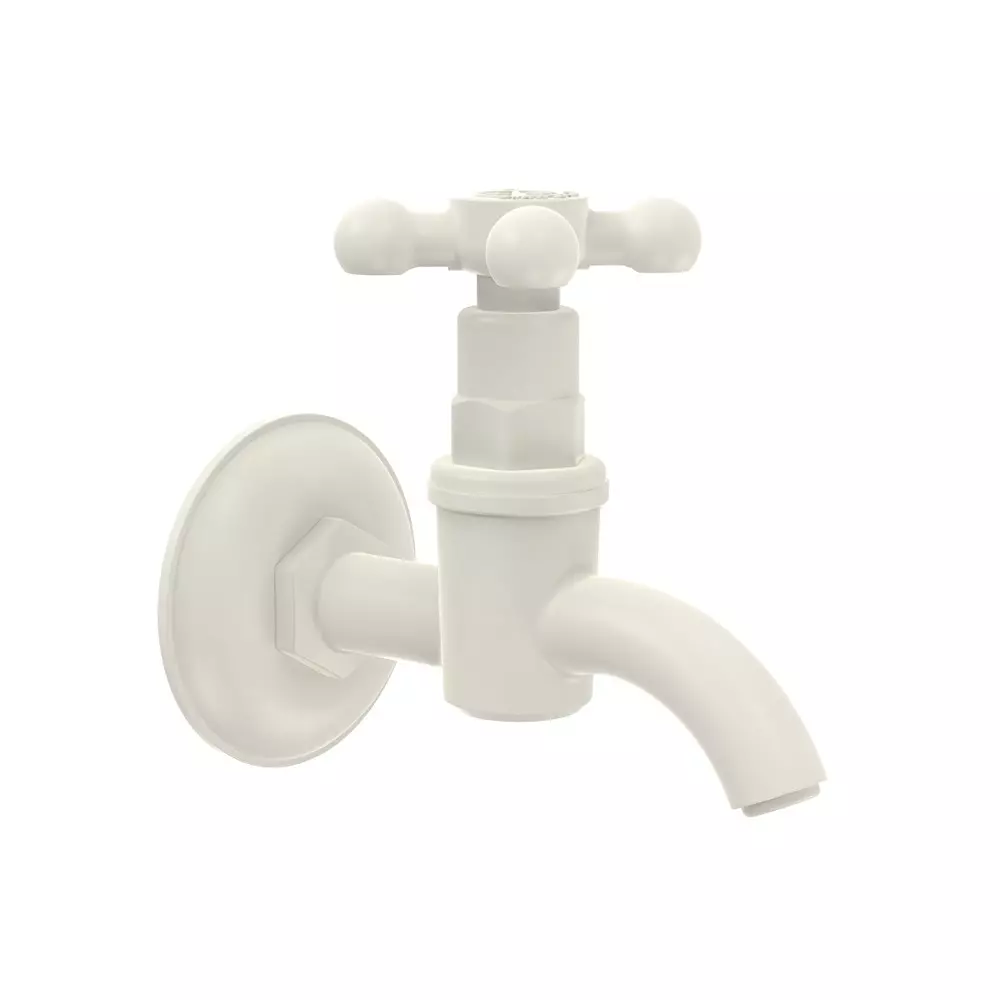 RN Rimjhim Collection Eco Long Body BIB Tap With Flange PTMT Box Packaging Type Ivory 1/2 Inch (15 mm) Size for Kitchen & Bathroom Use, RNRIM05A20