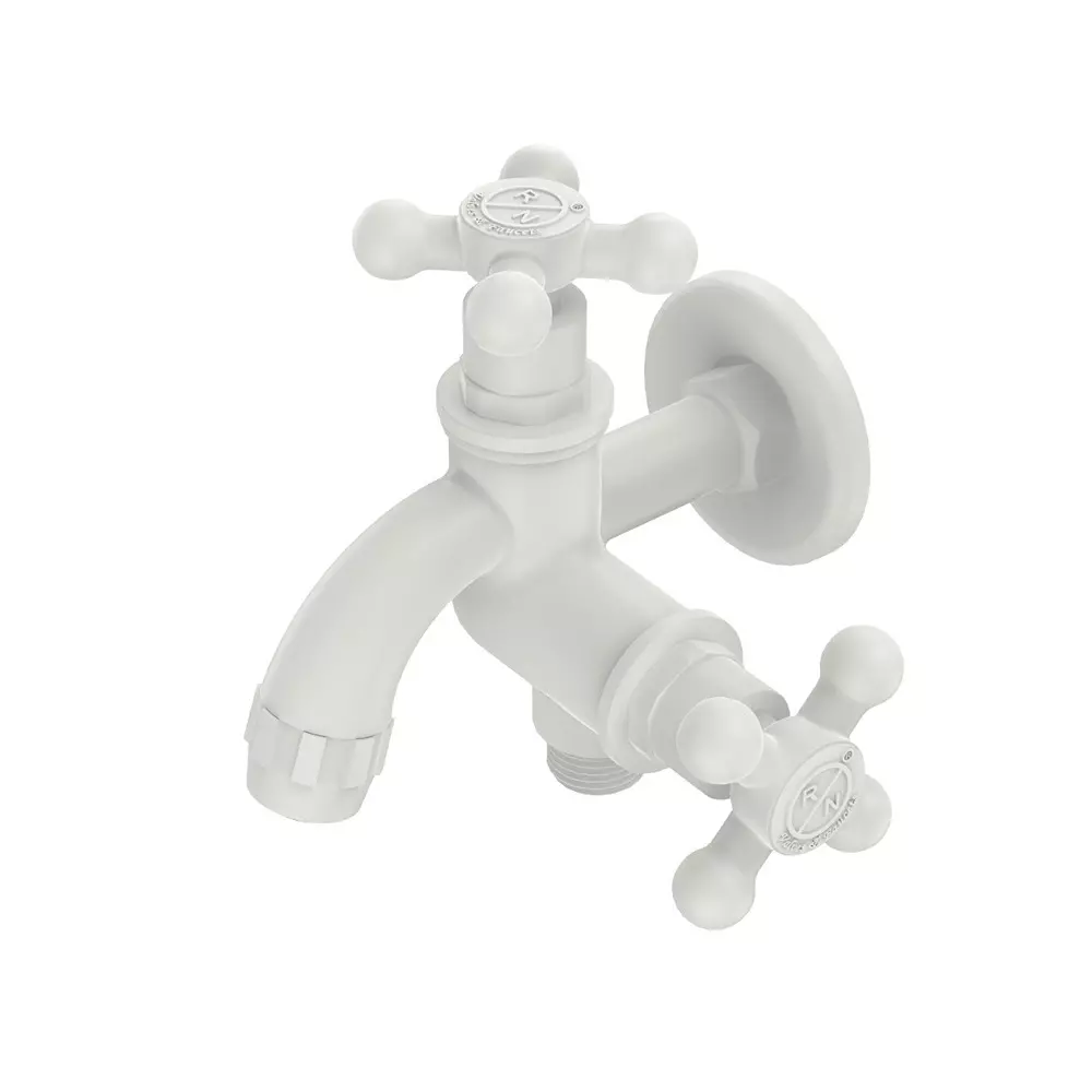 RN Rimjhim Collection 2 In 1 BIB Tap With Flange PTMT White 1/2 Inch (15 mm) Size for Kitchen & Bathroom Use, RNRIM01A16