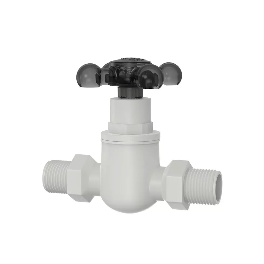 RN Rimjhim Collection Male Thread Stop Tap PTMT Box Packaging Type White Charcoal 1/2 Inch (15 mm) Size for Kitchen & Bathroom Use, RNRIM21F39