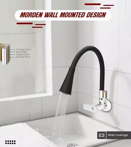 ar5h-kitchen-sink-tap-chrome-finish-with-360-flexible-dual-flow-silicone-swivel-spout-wall-flange-included-black-silver