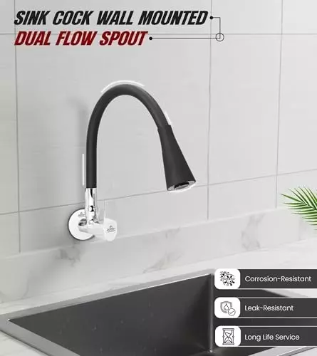 ar5h-kitchen-sink-tap-chrome-finish-with-360-flexible-dual-flow-silicone-swivel-spout-wall-flange-included-black-silver