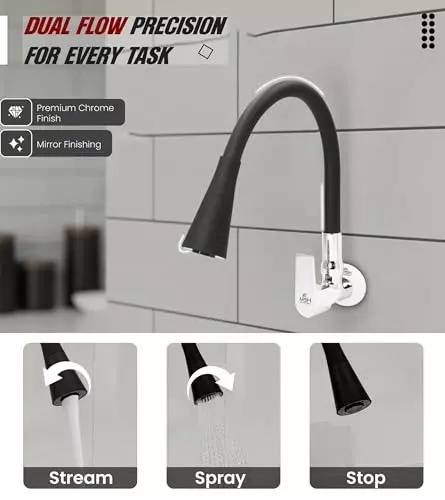 ar5h-kitchen-sink-tap-chrome-finish-with-360-flexible-dual-flow-silicone-swivel-spout-wall-flange-included-black-silver