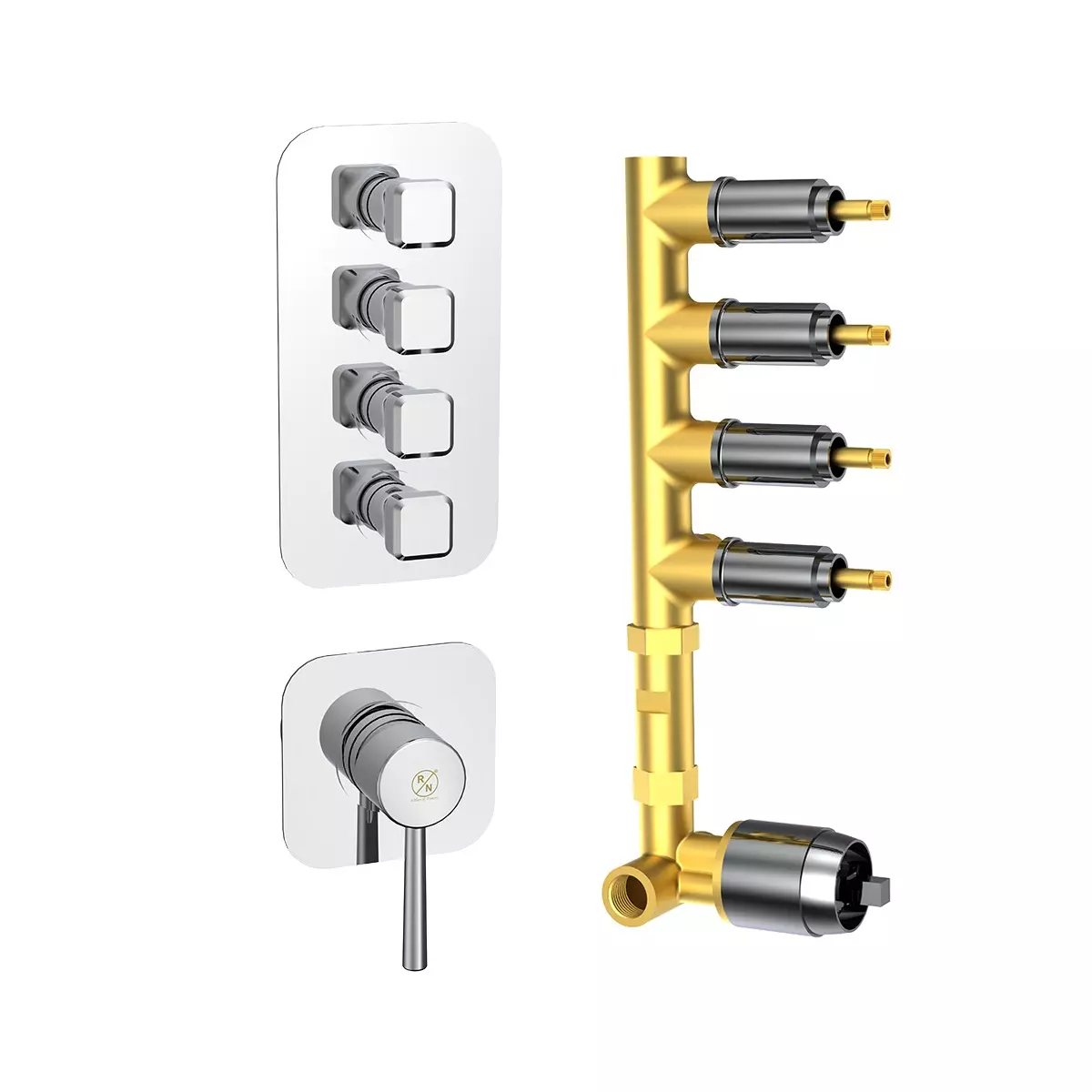 RN Asher Collection 2 Inlet & 4 Outlet Single Lever Concealed Tap With Expose Parts Kit Chrome Plated 1/2 Inch (15 mm) Size Stainless Steel,RNASH24G34