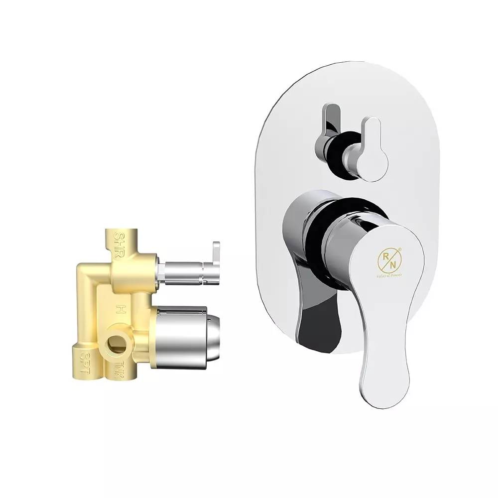 RN Malia Chrome Plated Collection Single Lever Expose & Concealed Part Kit 3 Inlet & 2 Outlet Diverter Body Hi Flow 5 Way Wall Mounted 3/2 Inch (40 mm) Size