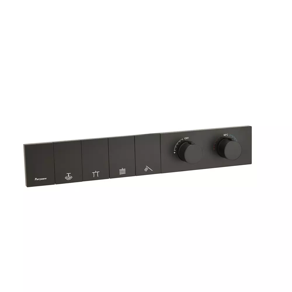 Parryware Harmony Thermostatic Diverter Upper Trim Piano Type 4-Way Matte Black, T51497C