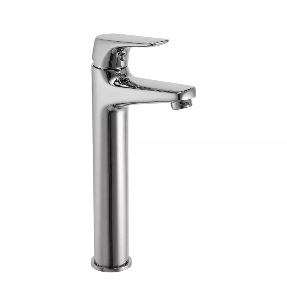 PLUMBER Ecoline Series Estel Range Single Lever Basin Mixer High Neck with 450 mm Long Flexible Connectors, Chrome Finish and Deck Mounted, ETL-3145