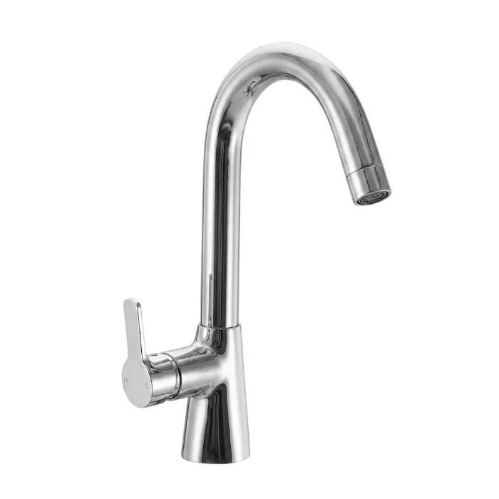 PLUMBER Ecoline Series Evion Range Swan Neck Tap With Swivel Spout and Foam Flow, Chrome Finish and Deck Mounted, EVN-0104