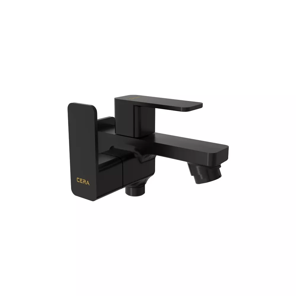 CERA Quarter Turn Ruby Bib Tap with One Side Handle 2 Way Satin Black for Bathroom Use, F1005161SB