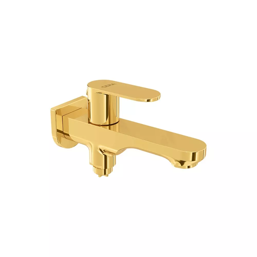CERA Curve 2 - Way Bib Tap With Single Handle & Wall Flange French Gold Wall Mounted for Bathroom Use, F1023163FG