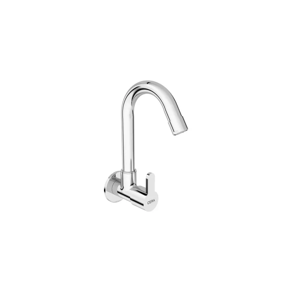 CERA Victor Sink Tap With Long Swivel Spout & Wall Flange Silver Wall Mounted for Bathroom Use, F1015252
