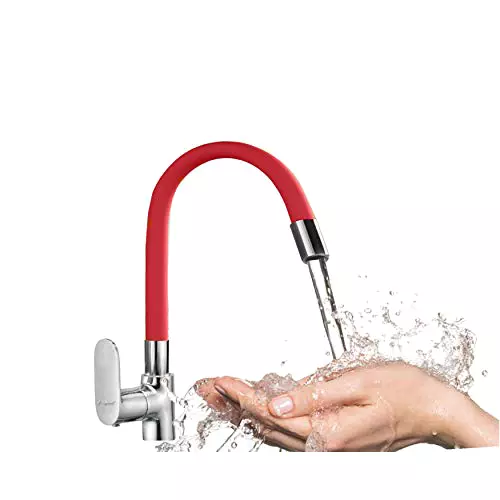 Aquieen Flexi Basin Tap Brass & Copper Chrome Finish Red, AQN 802