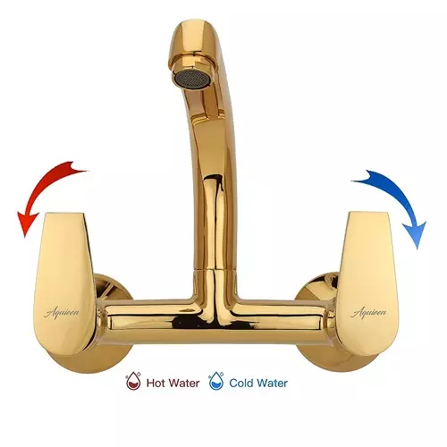 Aquieen Sink Mixer Tap Brass Chrome Finish Gold, AQN 743