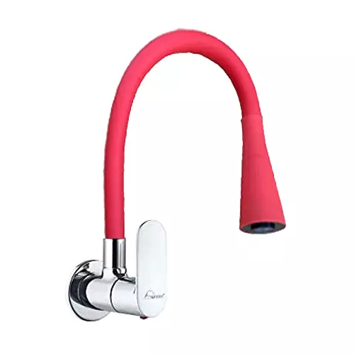 Aquieen Sink Tap Brass with Wall Flange Red, AQN 727