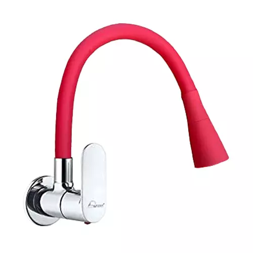 Aquieen Sink Tap Brass with Wall Flange Red, AQN 727